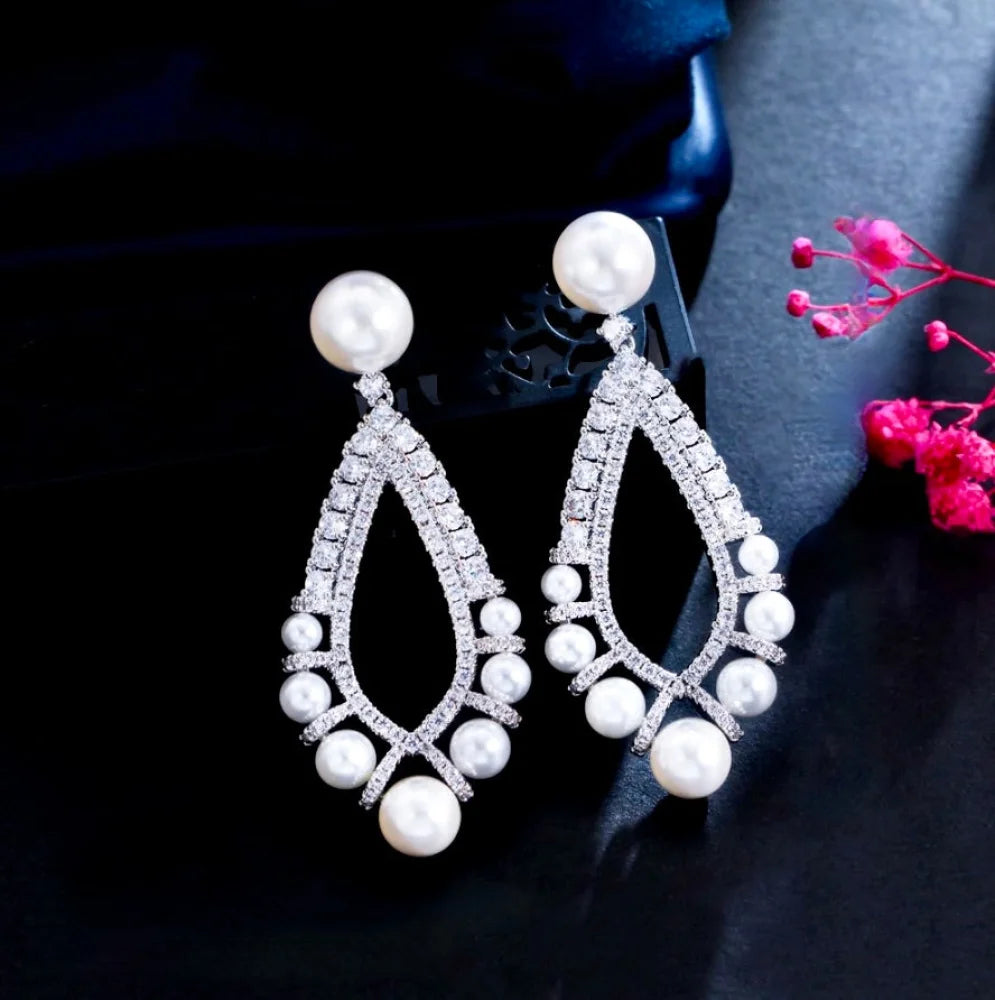 Kayana Pearl And Cz Bridal Earrings