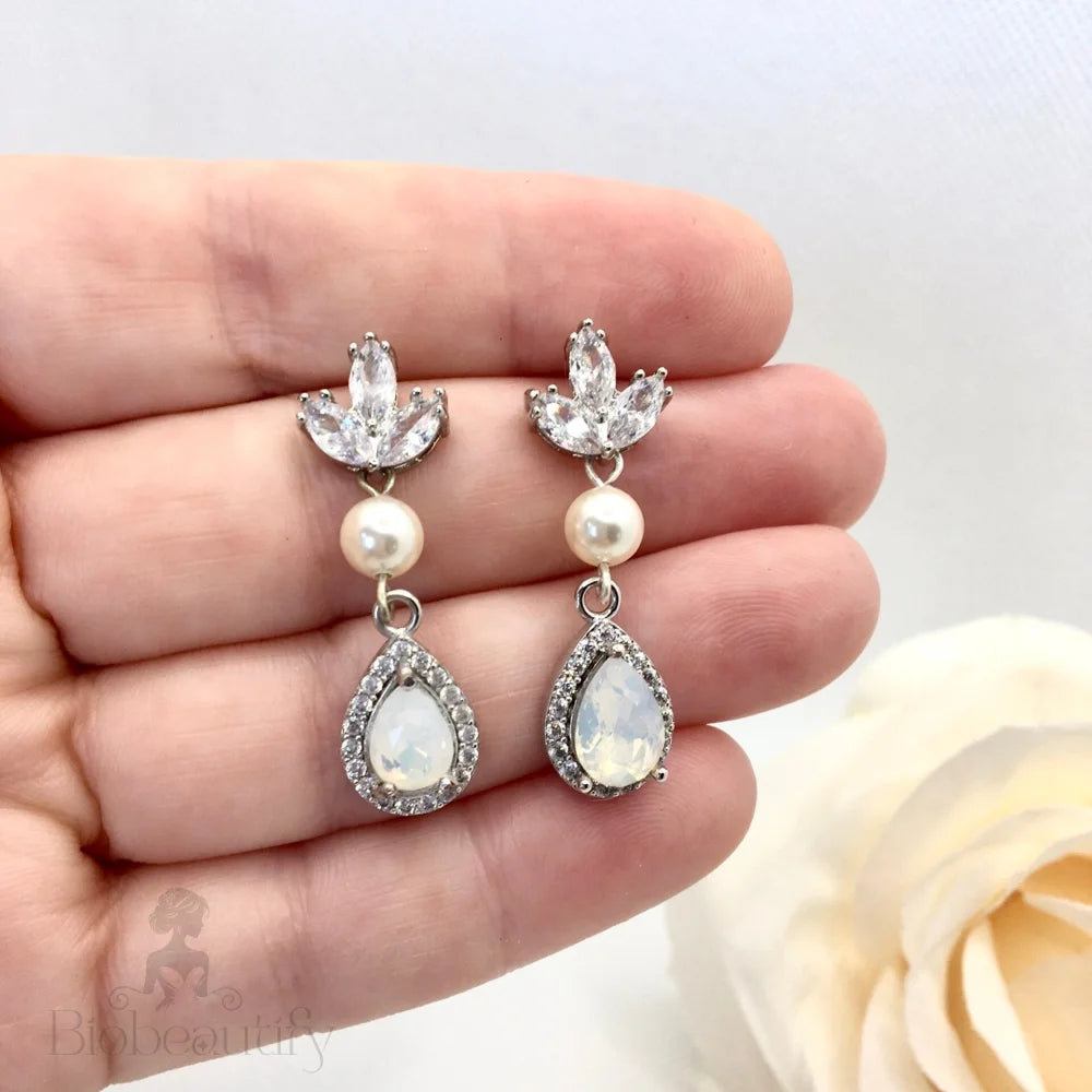 Keani Pearl Opal Bridal Earrings