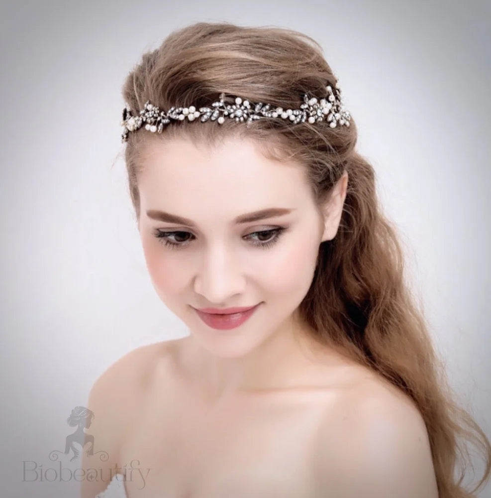 Kelly Vintage Gold Pearl Crystal Bridal Headband