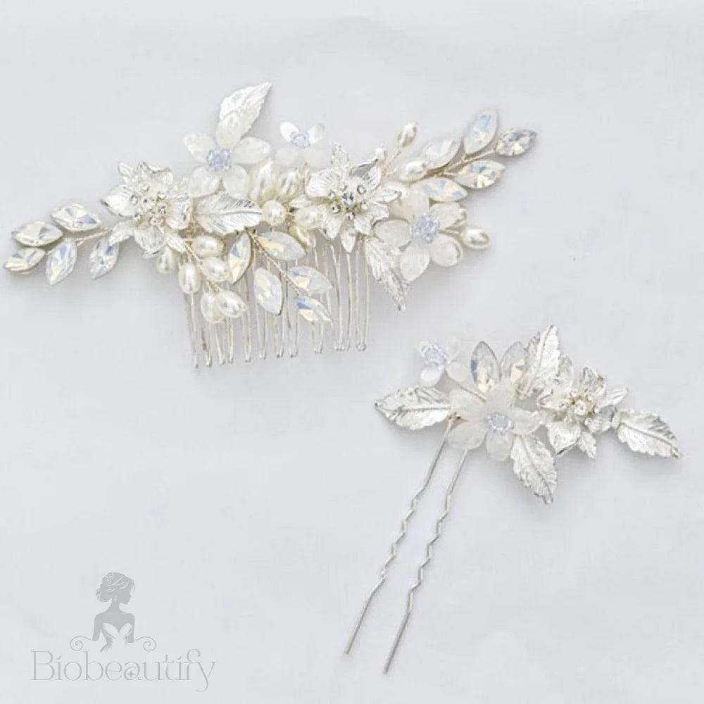 Kelsie Opal Hair Comb And Pin Set For Brides