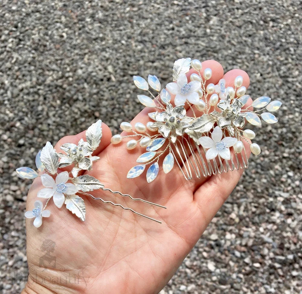 Kelsie Opal Hair Comb And Pin Set For Brides