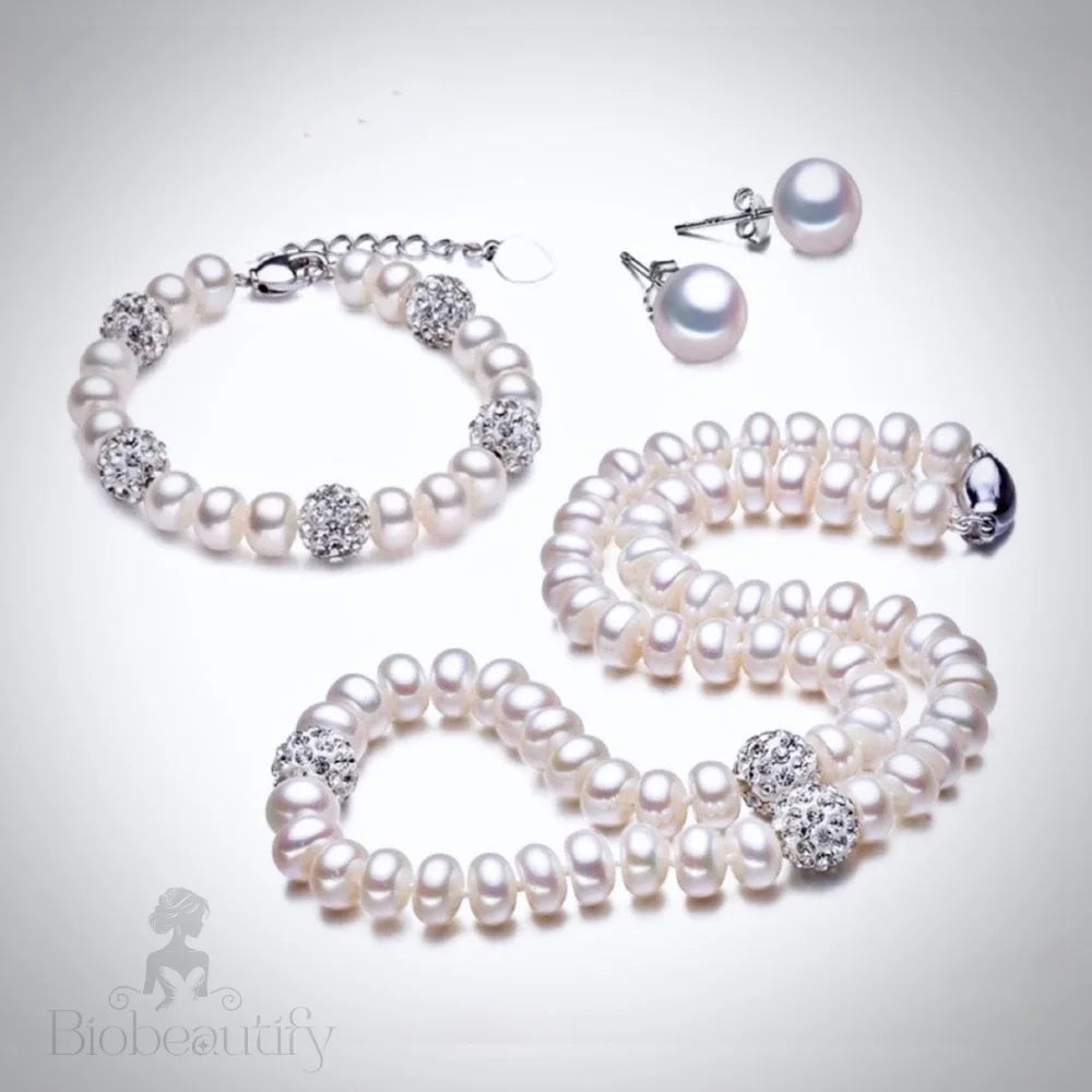 Kendall Natural Freshwater Pearl And Sterling Silver Bridal Jewelry Set 3 Pieces