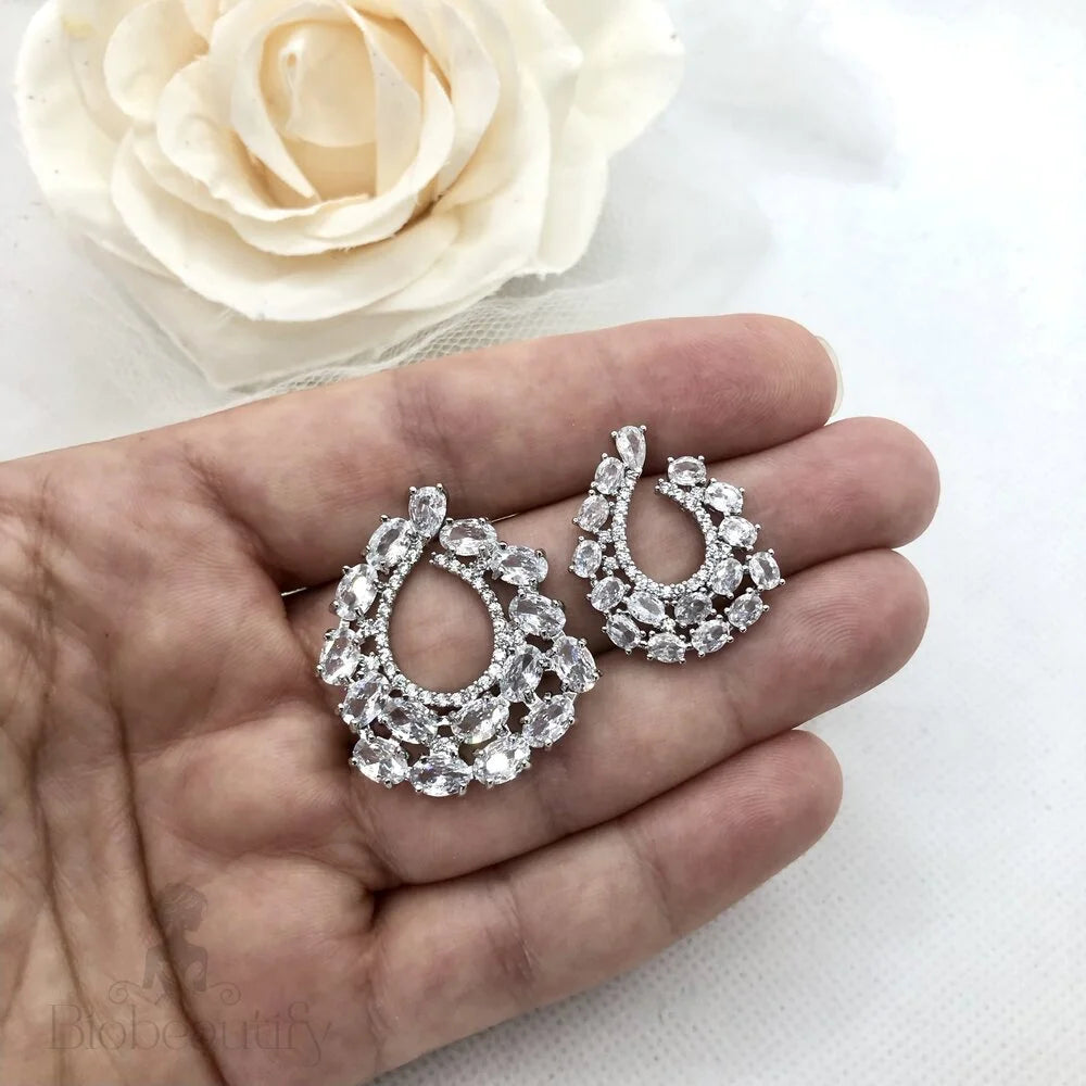 Kerrie Silver Cz Bridal Earrings