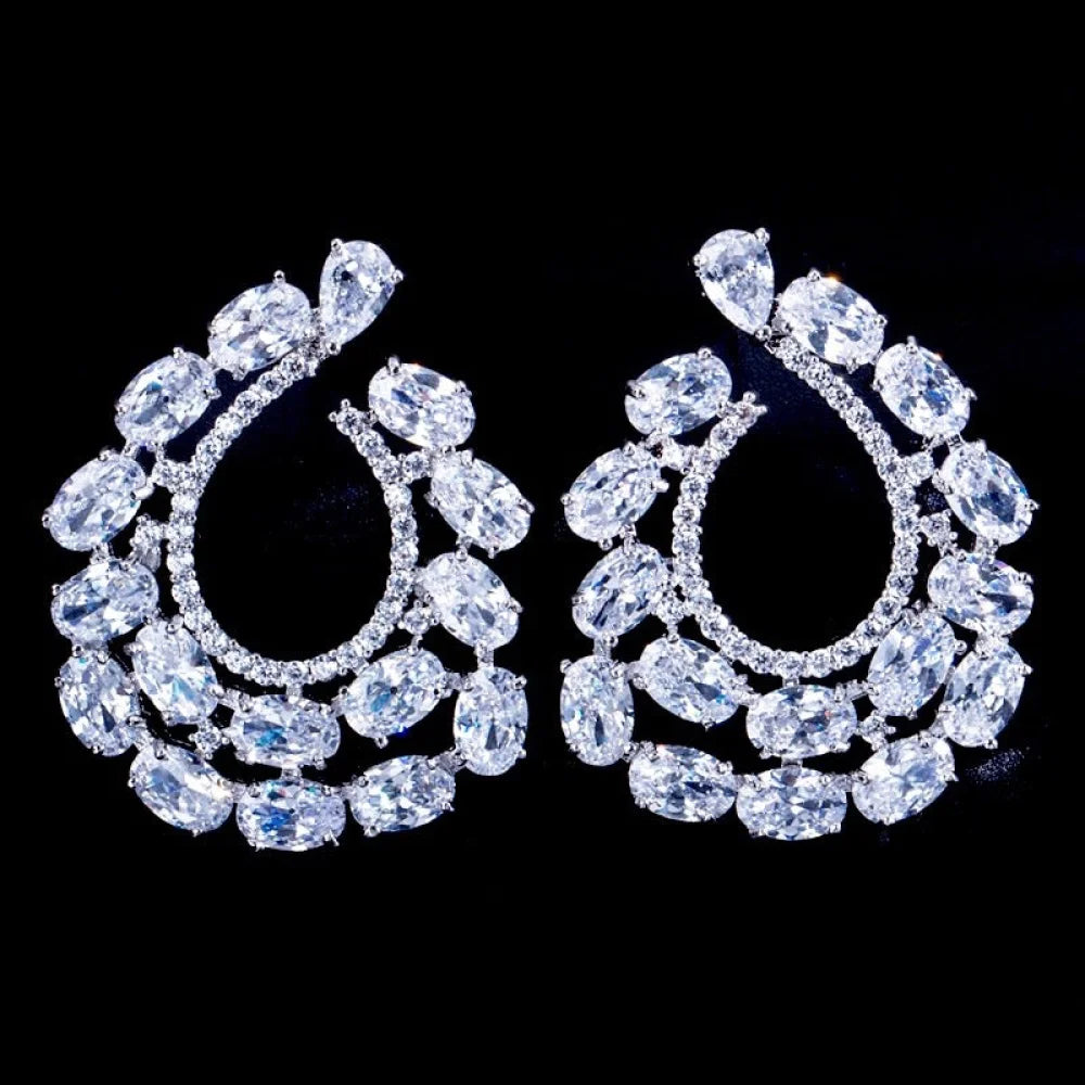 Wedding Jewelry - Silver Cubic Zirconia Bridal Earrings