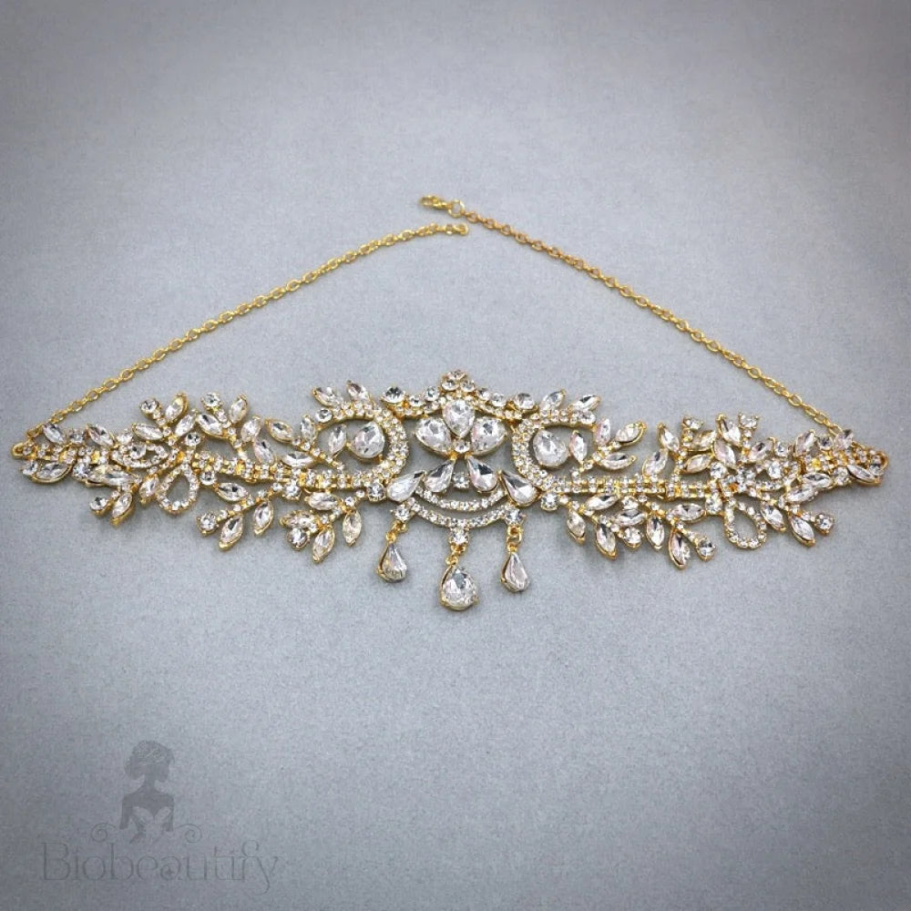 Kiara Crystal Forehead Chain Headdress In Silver Rose Gold And Yellow