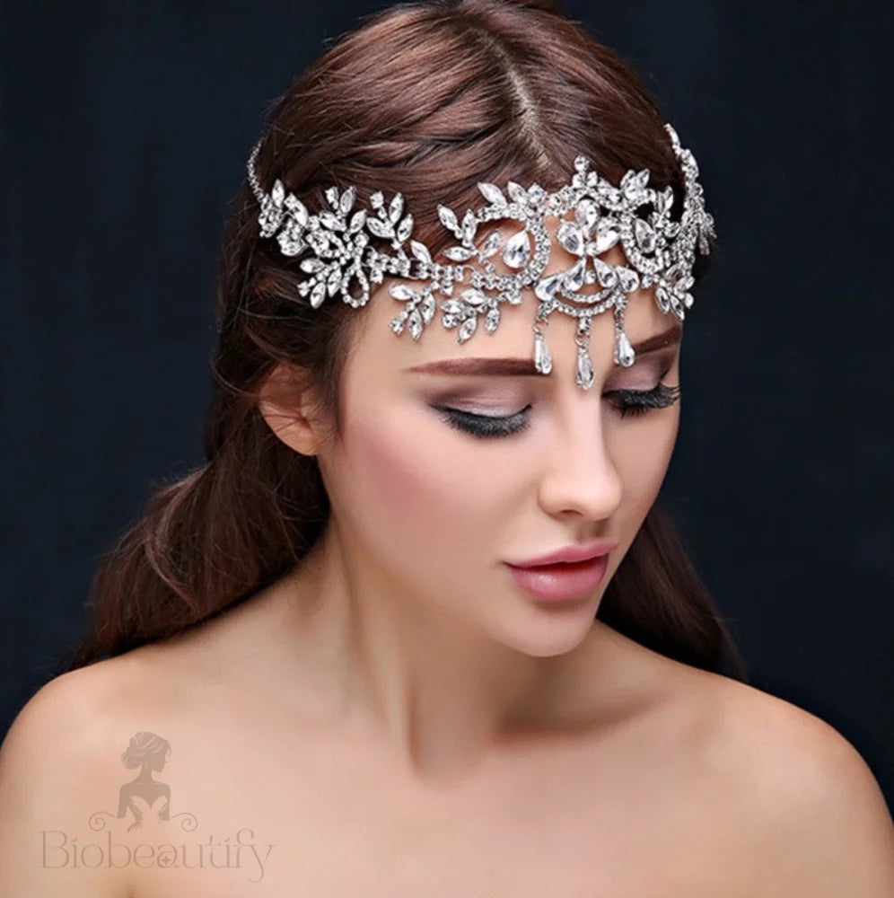 Kiara Crystal Forehead Chain Headdress In Silver Rose Gold And Yellow