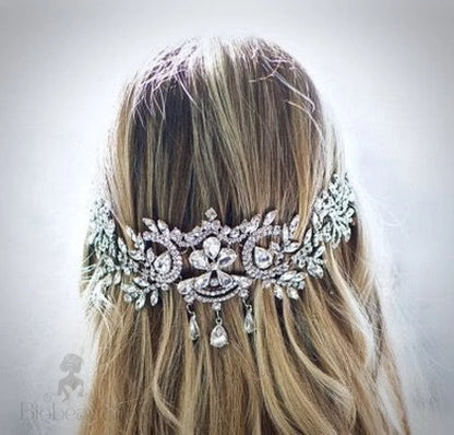 Kiara Crystal Forehead Chain Headdress In Silver Rose Gold And Yellow