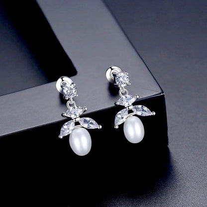 Kim Pearl And Cz Bridal Earrings