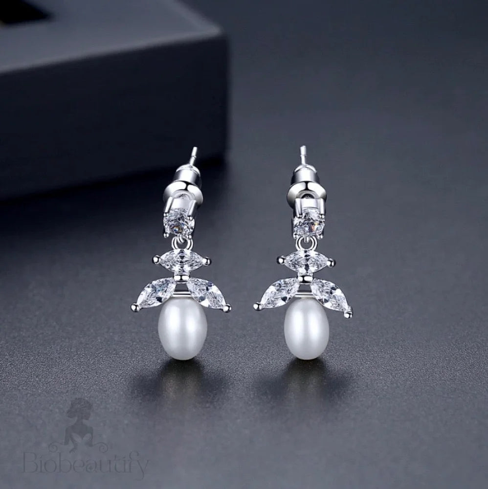 Kim Pearl And Cz Bridal Earrings