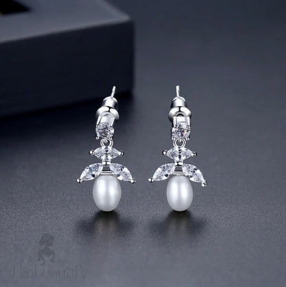 Kim Pearl And Cz Bridal Earrings