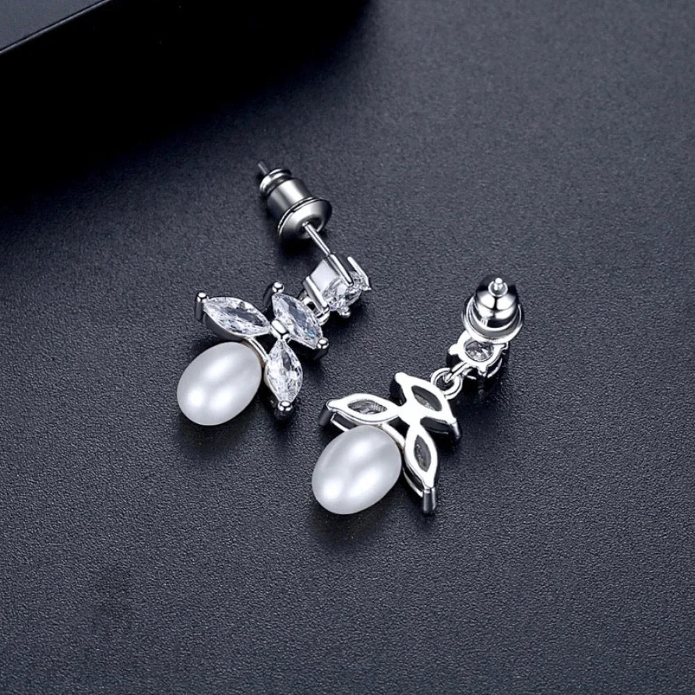 Kim Pearl And Cz Bridal Earrings