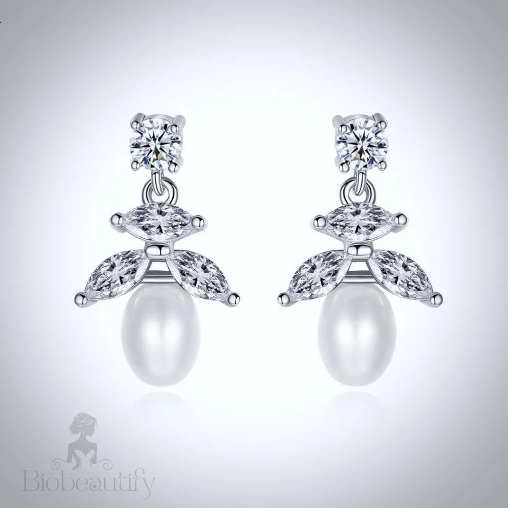 Wedding Jewelry - Pearl and Cubic Zirconia Bridal Earrings