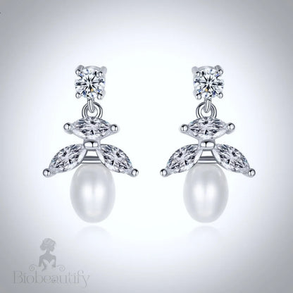 Wedding Jewelry - Pearl and Cubic Zirconia Bridal Earrings