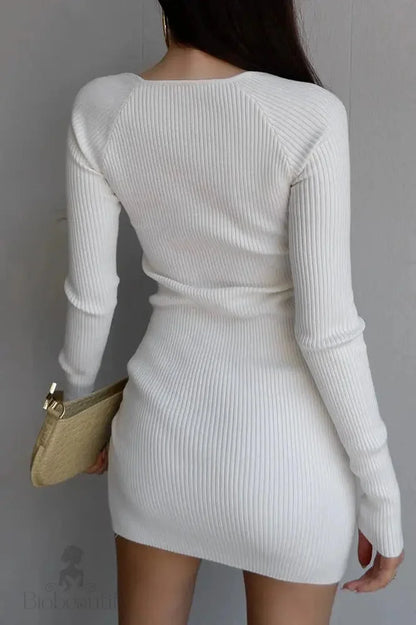 Knit Bodycon V-Neck Mini Dress