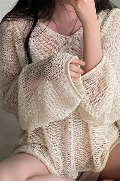 Knitted Openwork Loose Long Sleeve Chic Blouse