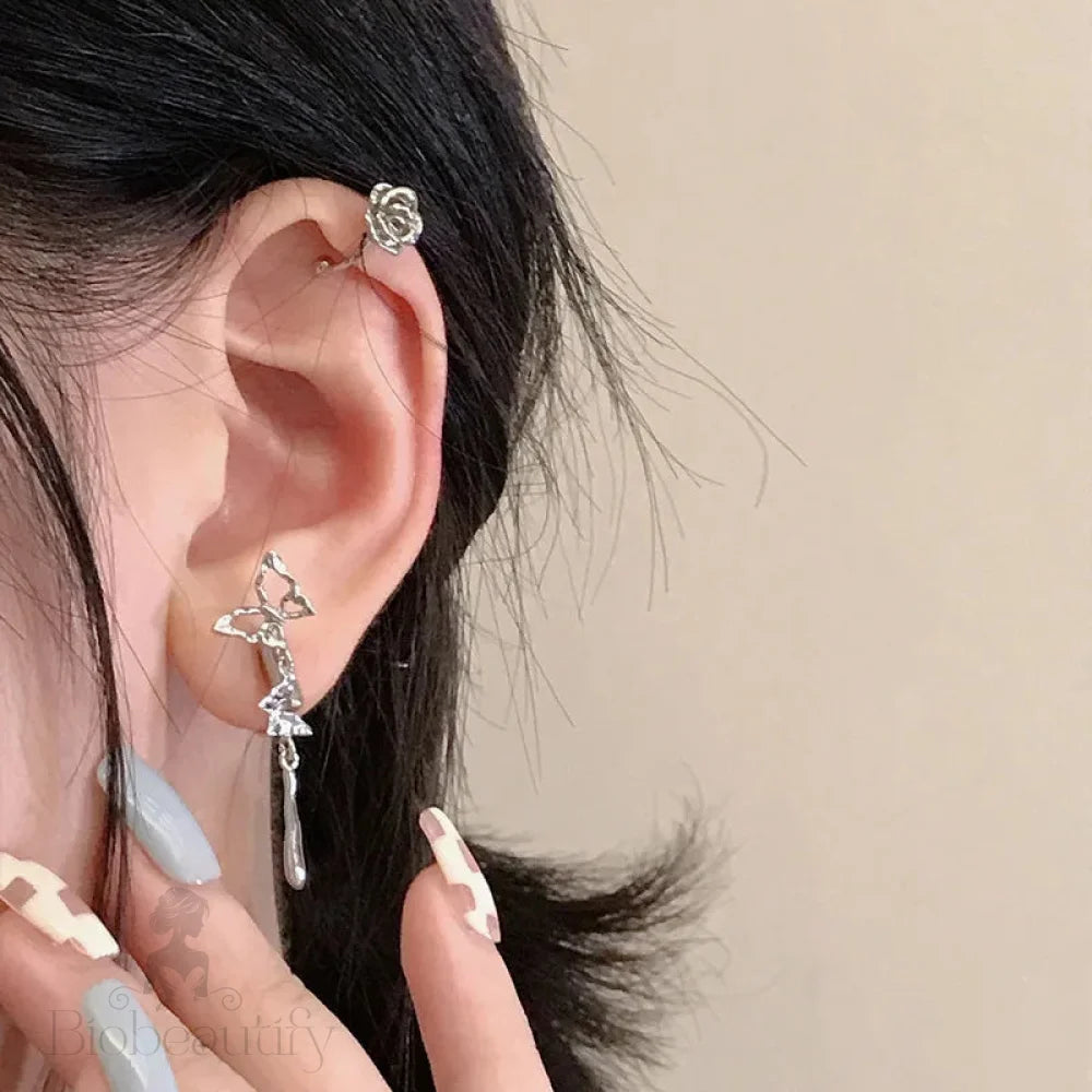 Korean Delicate Zircon Butterfly Clip Earrings For Women Elegant Pearl No Piercing Cartilage Jewelry