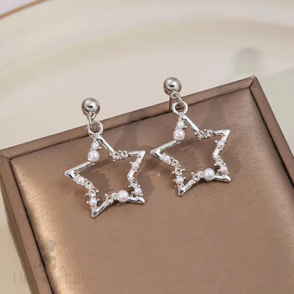 Korean Fashion Pearl Crystal Star Drop Earrings For Women Geometric Pendants Jewelry Gift