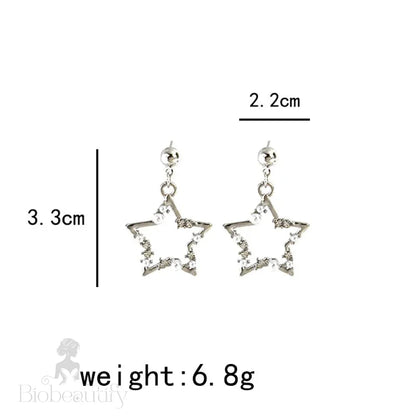 Korean Fashion Pearl Crystal Star Drop Earrings For Women Geometric Pendants Jewelry Gift