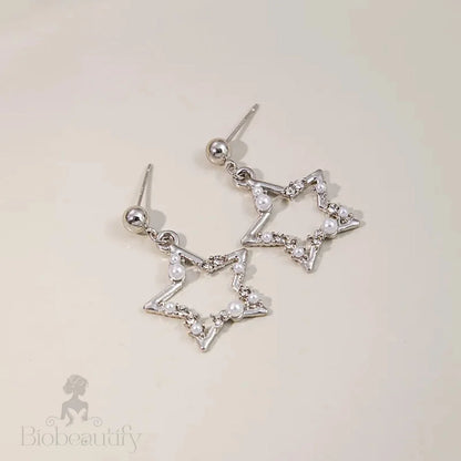 Korean Fashion Pearl Crystal Star Drop Earrings For Women Geometric Pendants Jewelry Gift