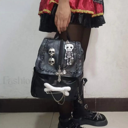 Korean Skull Aesthetic Cross Girls Cool Sweet Punk Vintage Y2K Bag Black