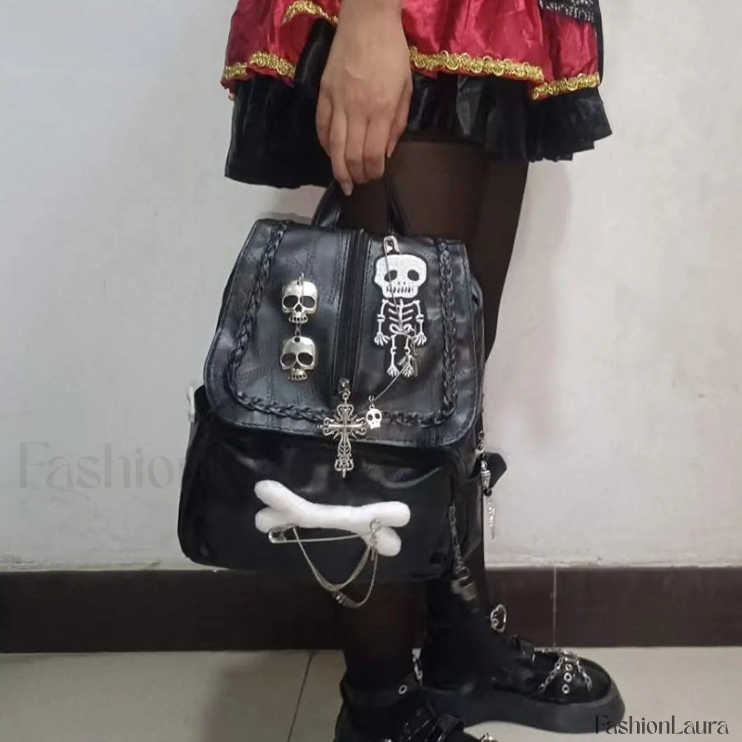 Korean Skull Aesthetic Cross Girls Cool Sweet Punk Vintage Y2K Bag Black