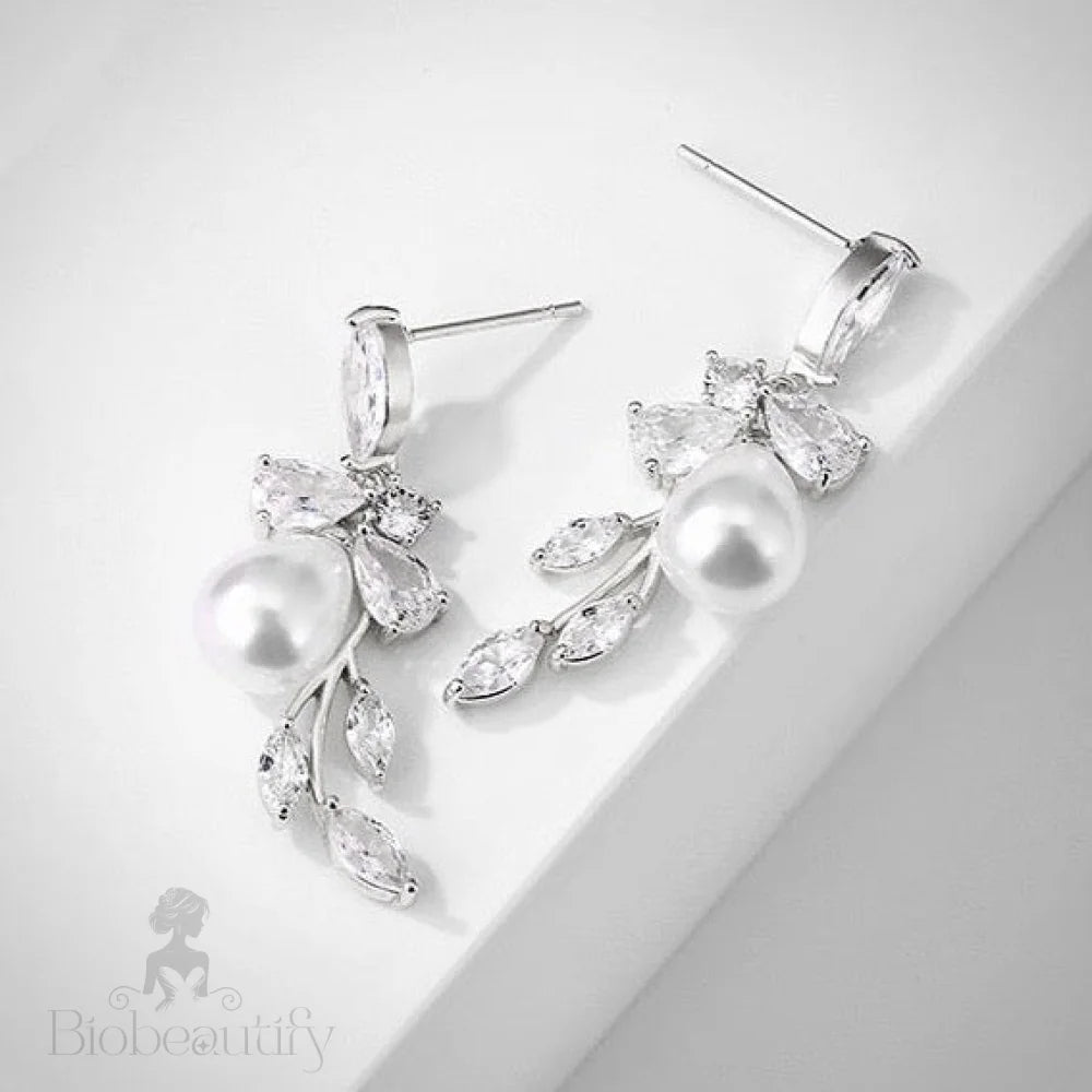 Kyndra Pearl And Cz Bridal Earrings - Rose Gold Silver Options Available