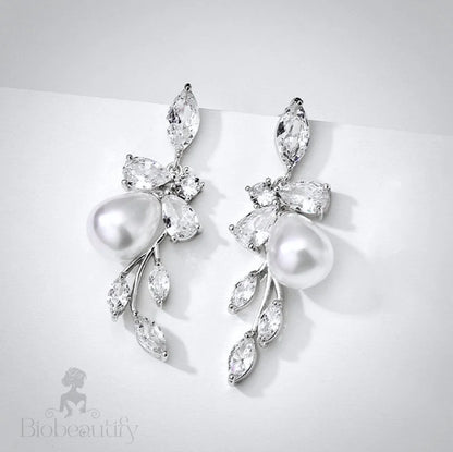 Wedding Jewelry - Pearl and Cubic Zirconia Bridal Earrings - Available in Rose Gold and Silver