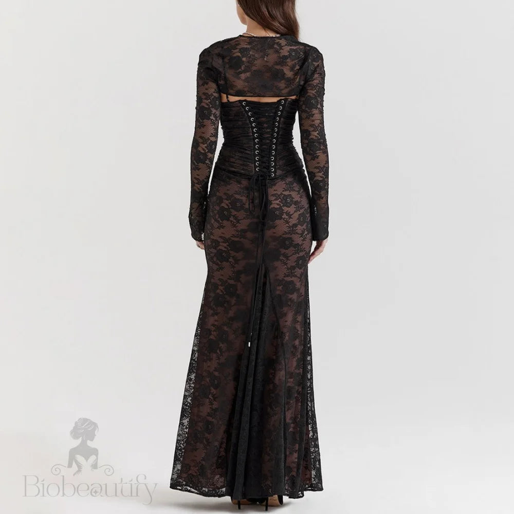 Lace Maxi Dress With Long Sleeves