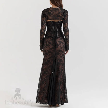 Lace Maxi Dress With Long Sleeves