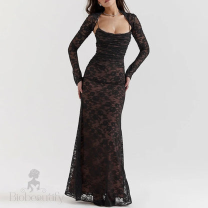 Long Sleeve Lace Maxi Dress - Chiccharm