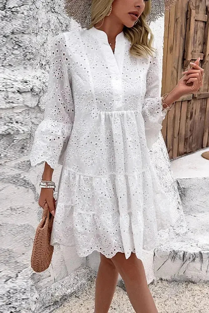 Lace Mini Dress With Elegant Hollow Out Detail