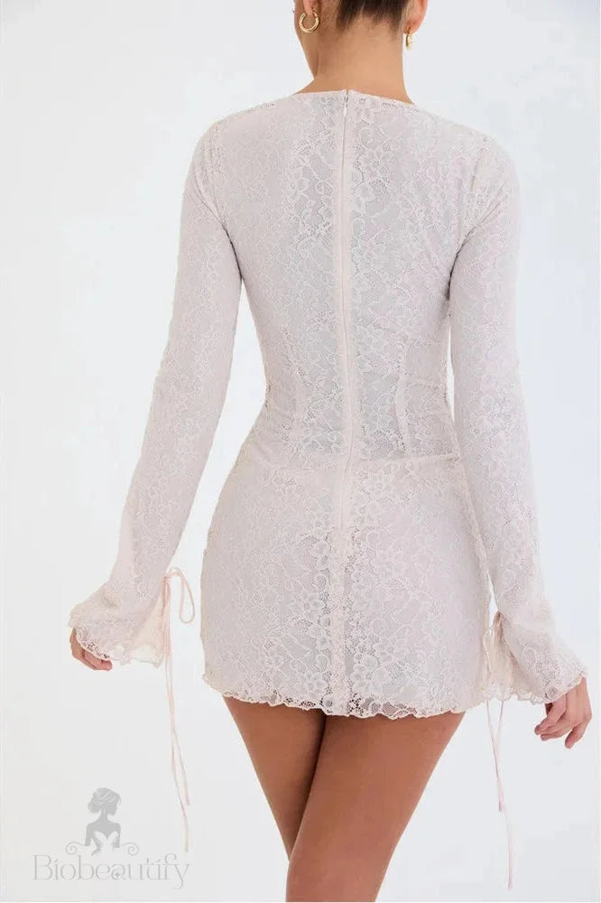 Lace Patchwork Long-Sleeved Zipper Mini Dress