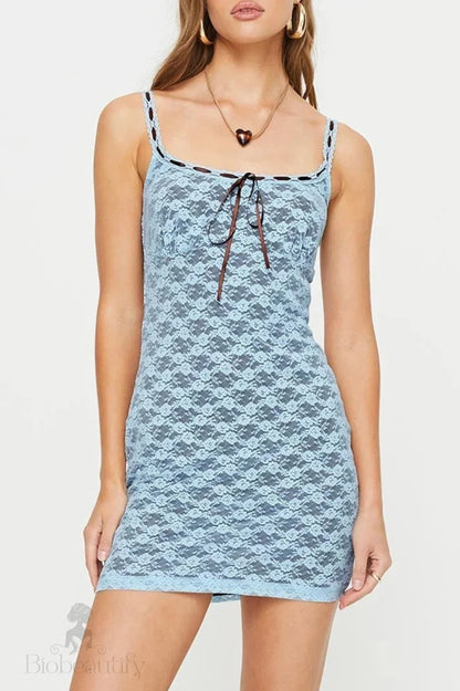 Lace Sleeveless Backless Tie-Up Mini Dress