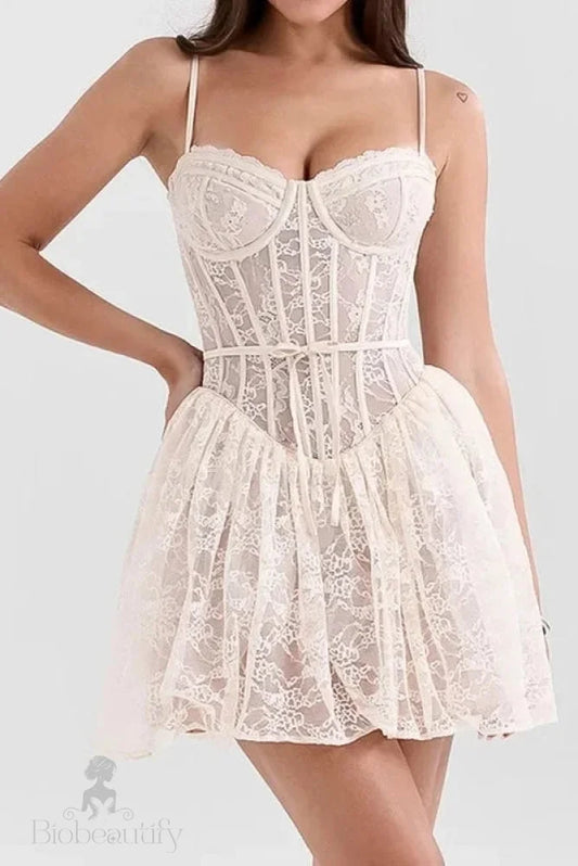 Lace Straps Backless Sleeveless A-Line Mini Dress With High Waist