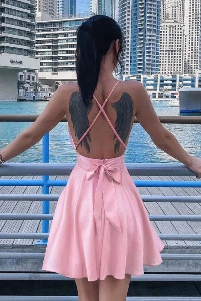 Lace-Up Backless Mini Dress