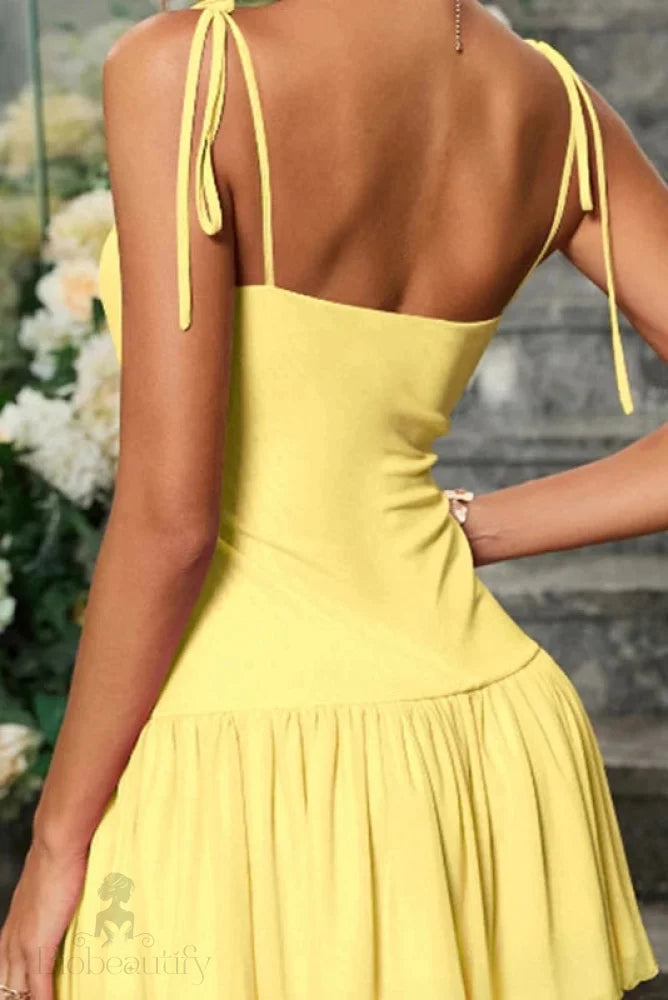 Lace-Up Backless Pleated Sleeveless Mini Dress