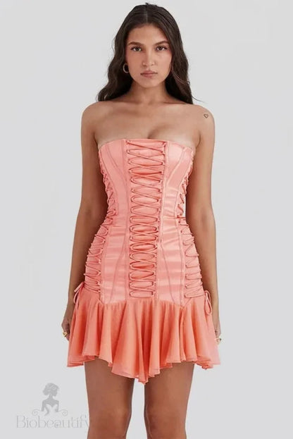 Lace Up Backless Sleeveless Mini Dress