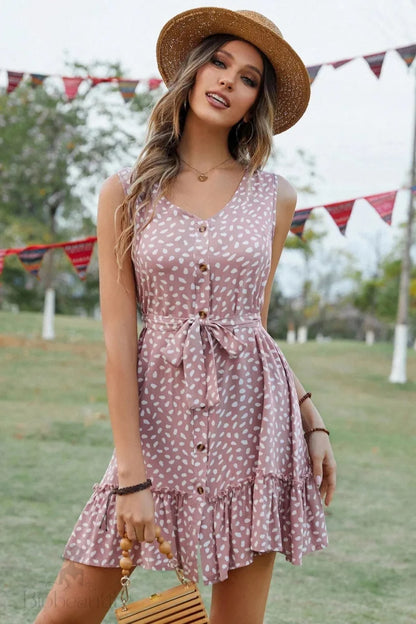 Lace Up Printed Mini Dress