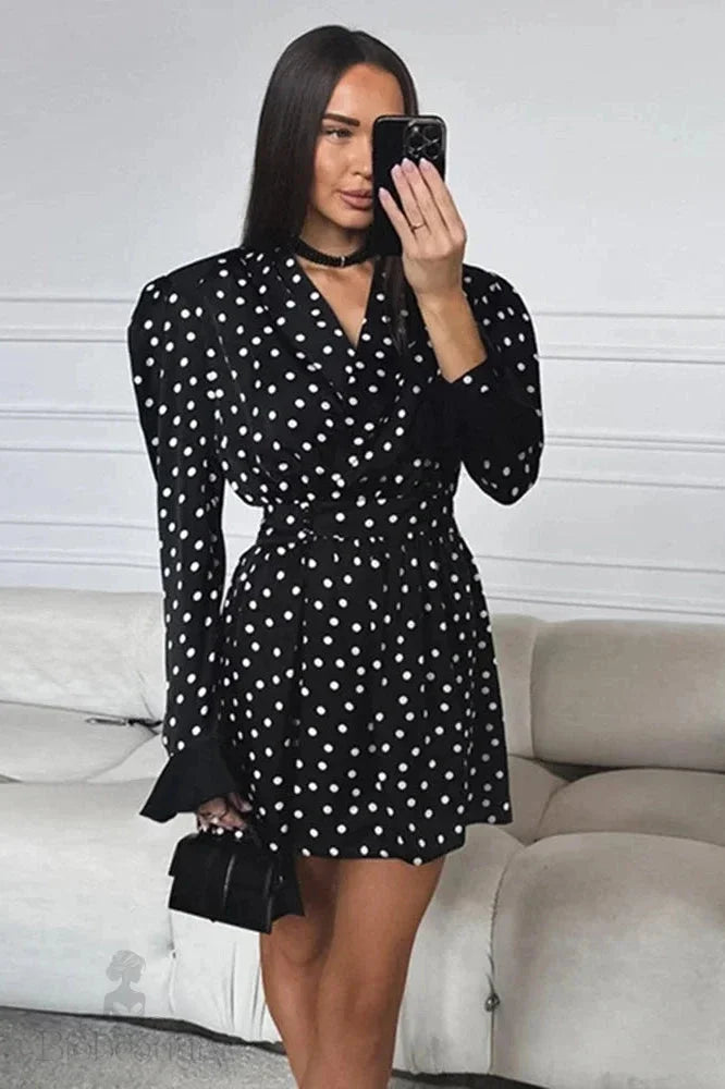 Lace Up Puff Sleeve A-Line Mini Dress