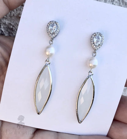 Lake Natural Pearls White Opal Bridal Earrings