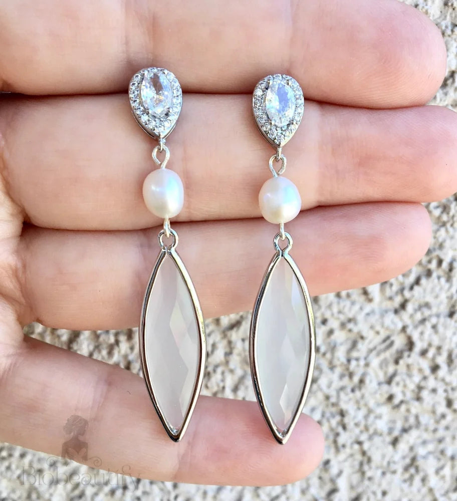 Lake Natural Pearls White Opal Bridal Earrings