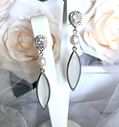 Lake Natural Pearls White Opal Bridal Earrings