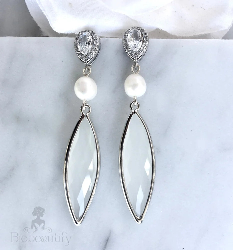 Lake Natural Pearls White Opal Bridal Earrings