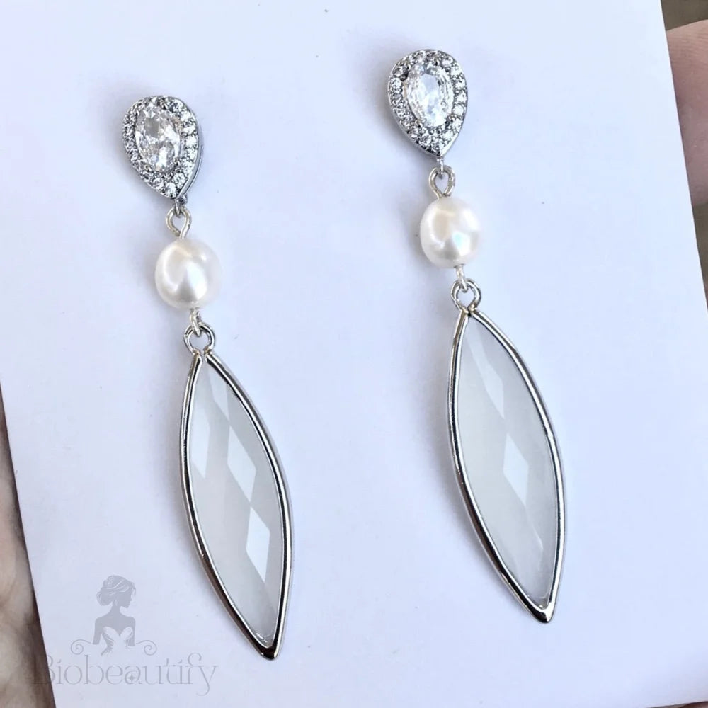 Lake Natural Pearls White Opal Bridal Earrings