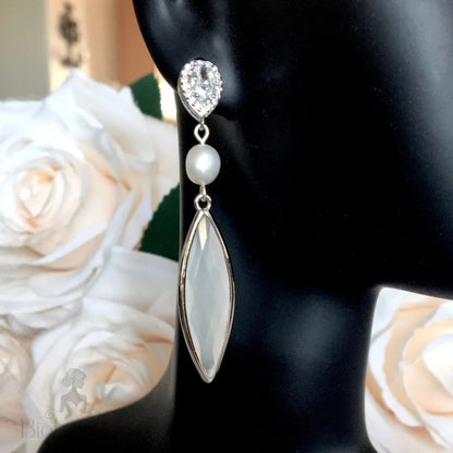 Lake Natural Pearls White Opal Bridal Earrings