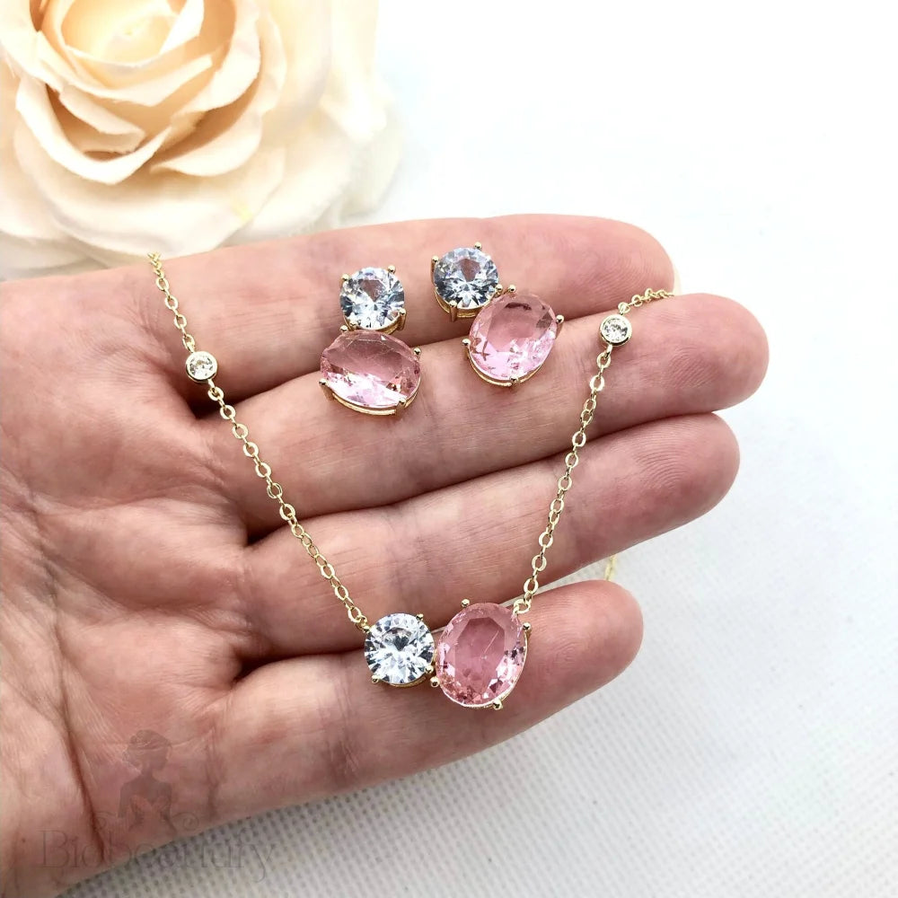 Lani Pink Cubic Zirconia Wedding Jewelry Set