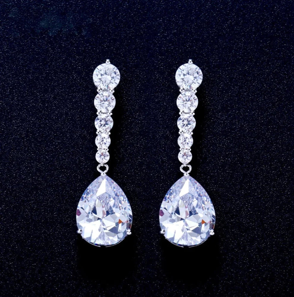 Lara Silver Cubic Zirconia Wedding Earrings