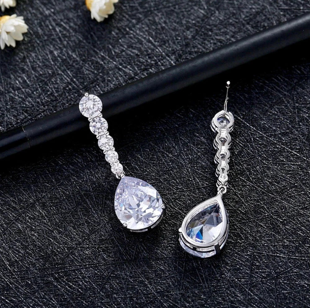 Lara Silver Cubic Zirconia Wedding Earrings