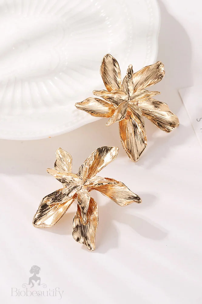 Large Floral Drop Earrings Gold