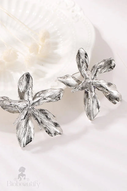 Large Floral Drop Earrings Silver